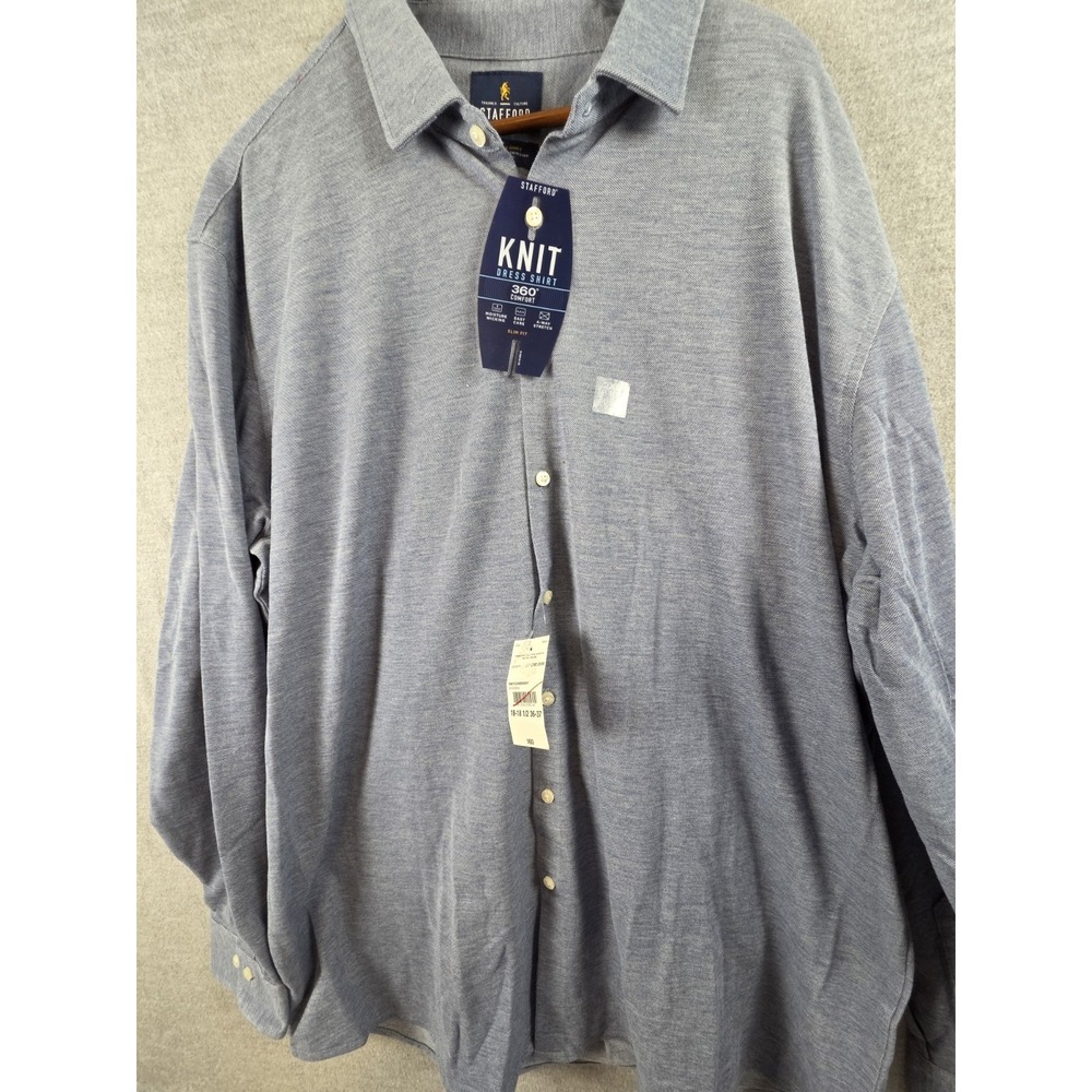 Stafford Mens 2XL Knit Dress Shirt Slim Fit Comfort Stretch Blue‎ Chambray NEW